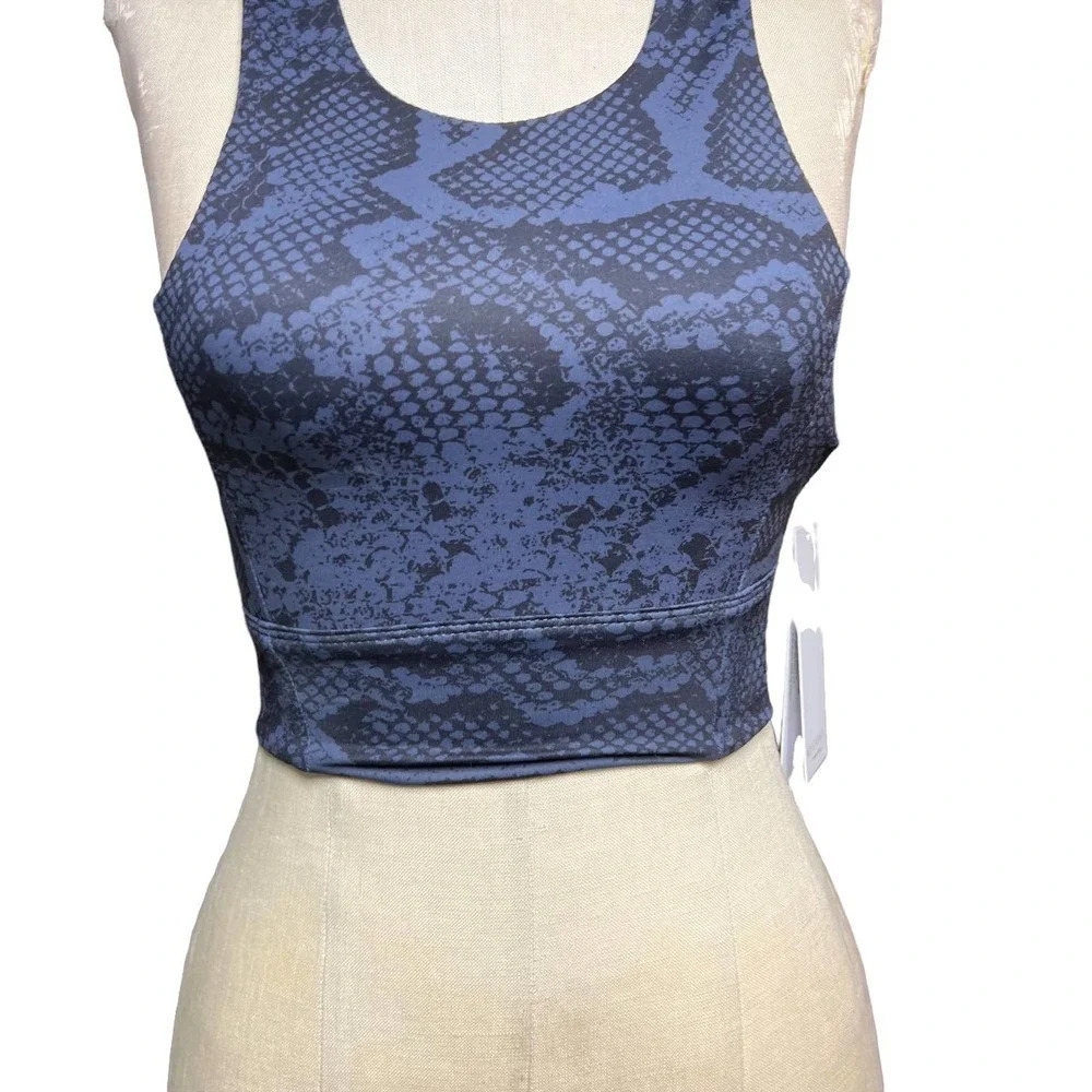 Allfenix Long Sports Bra Racerback Stretch Snake Animal Print Navy‎ Blue Size XS - Picture 4 of 12